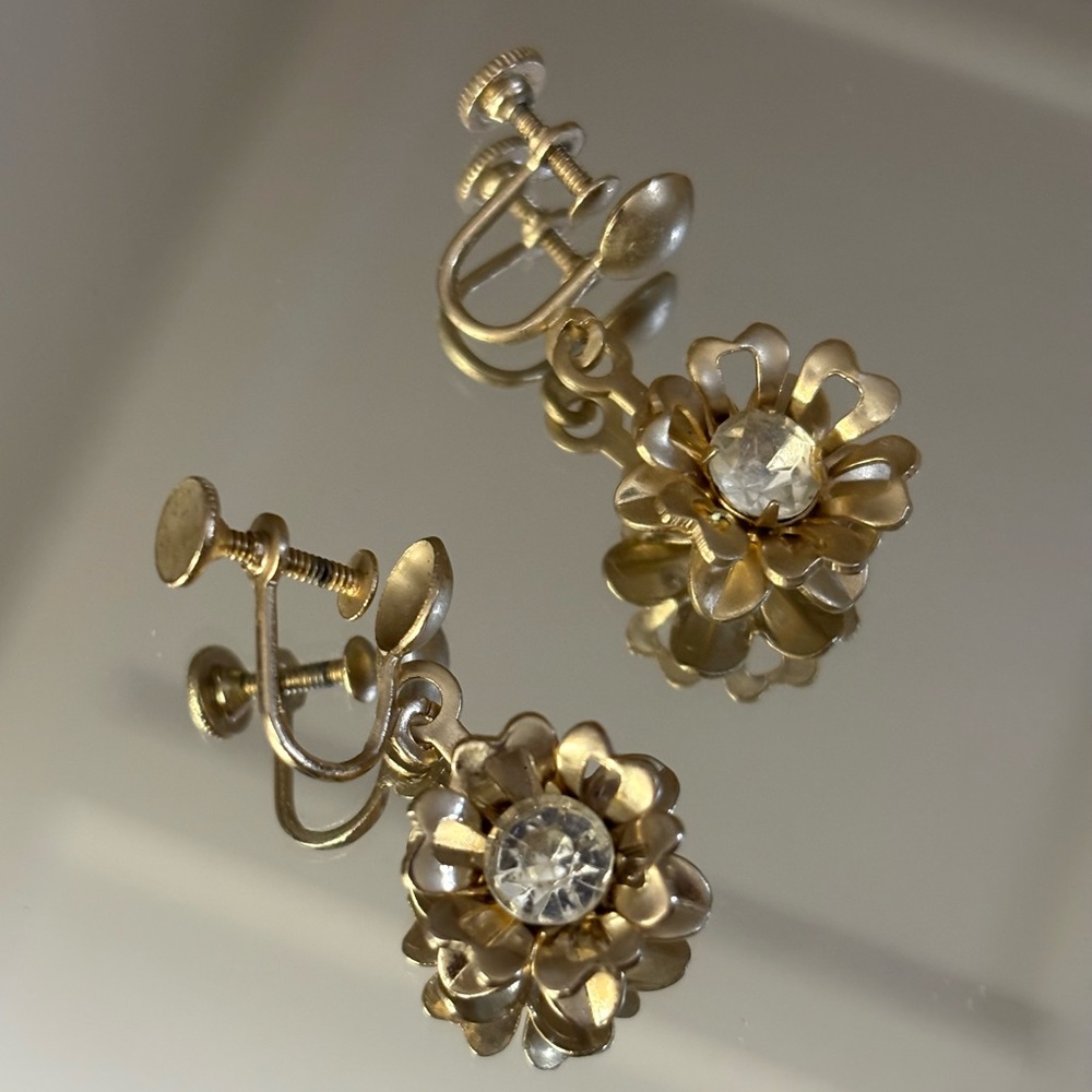 Elegant Gold Flower Clip-On Earrings